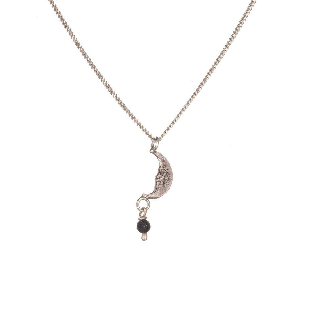 Moon Pendant With Bead, Silver