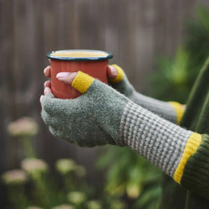 Soft Green & Electric Lambswool Fingerless Gloves
