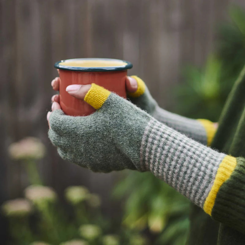 Soft Green & Electric Lambswool Fingerless Gloves