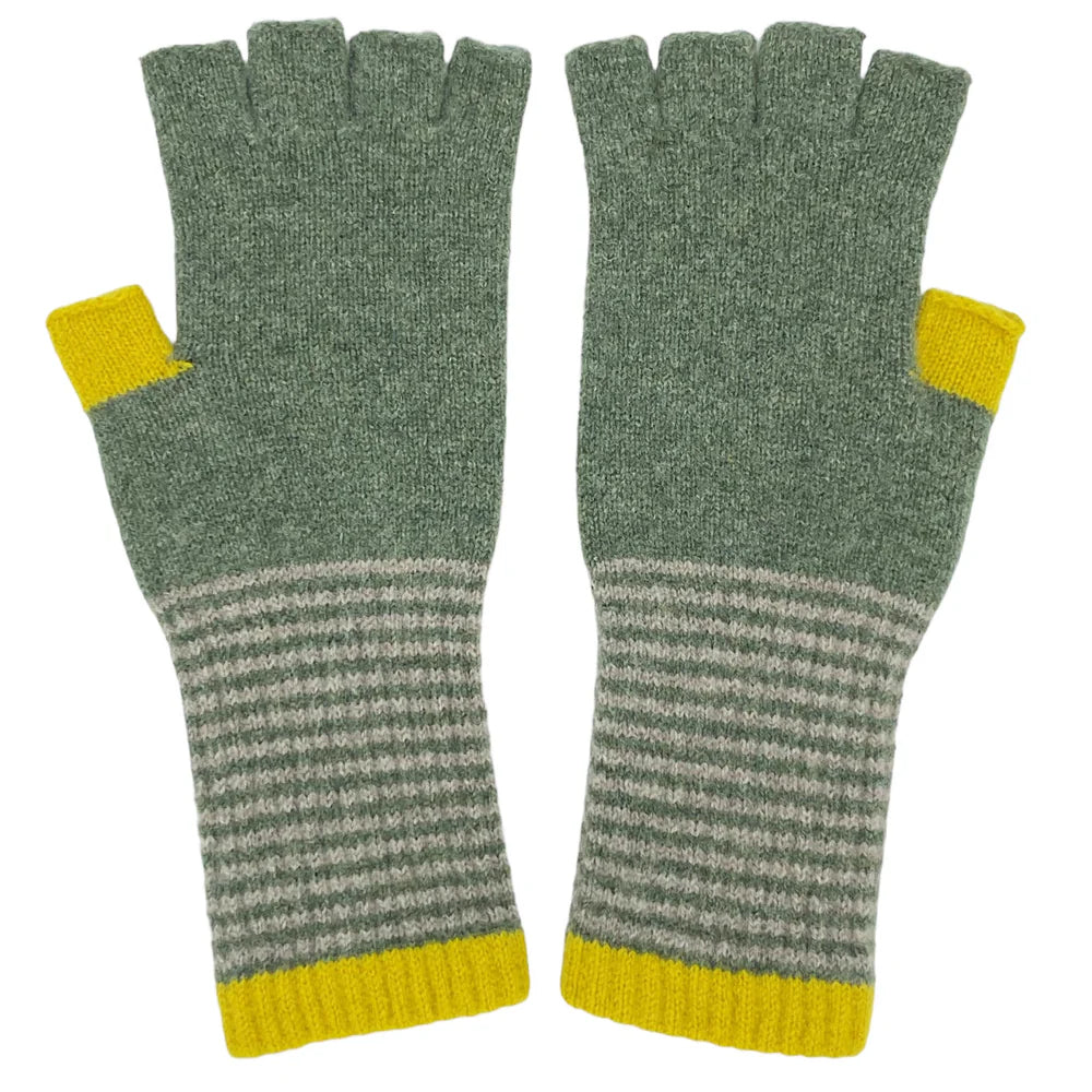 Soft Green & Electric Lambswool Fingerless Gloves