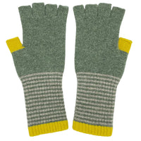 Soft Green & Electric Lambswool Fingerless Gloves