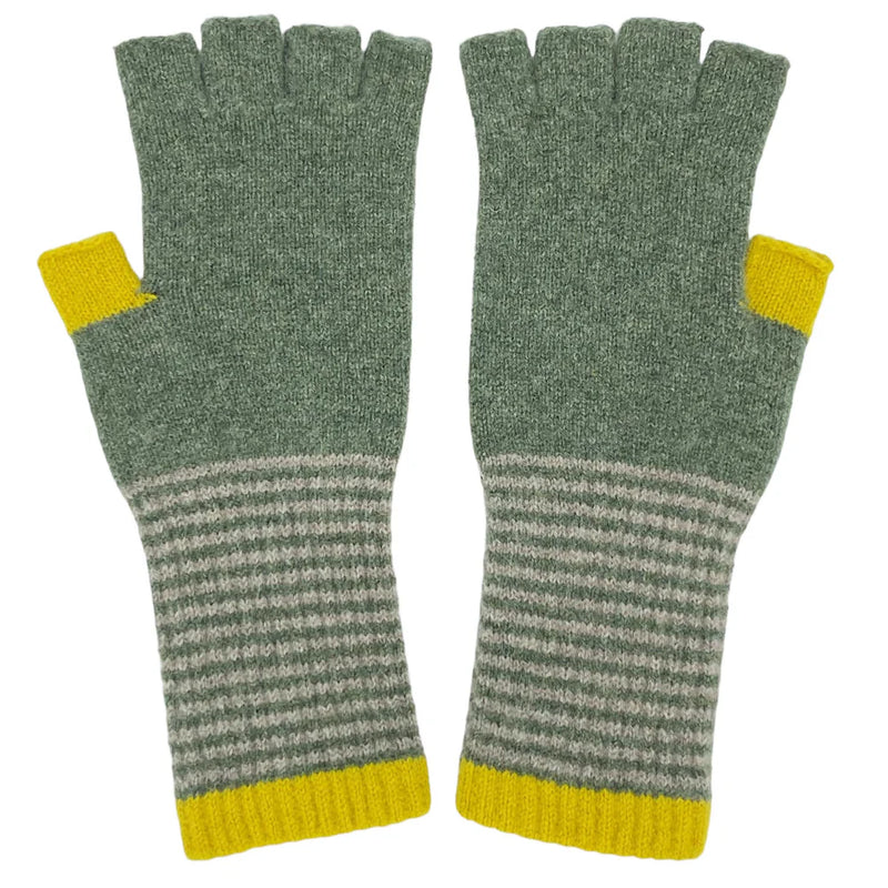 Soft Green & Electric Lambswool Fingerless Gloves