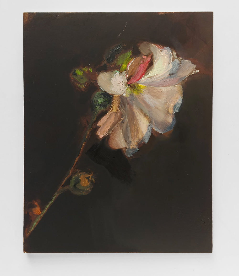 'Hollyhock I' Oil on board, Framed