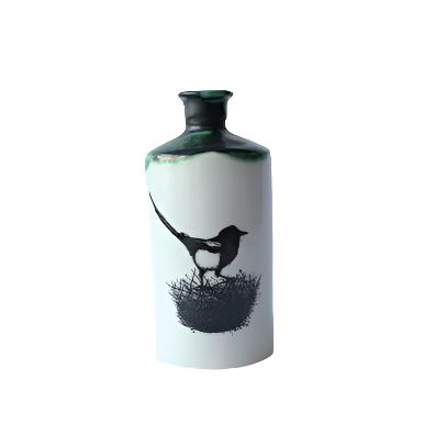 Porcelain Apothecary Bottle with Magpie