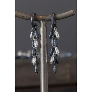 Rice Pearl Drop Earrings, Silver and Oxidised Silver