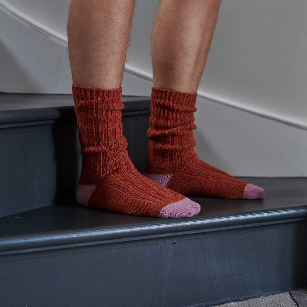 Unisex Rust & Pink Recycled Silk Blend Chunky Socks