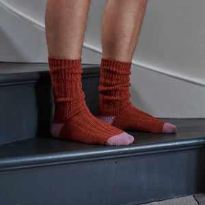 Unisex Rust & Pink Recycled Silk Blend Chunky Socks