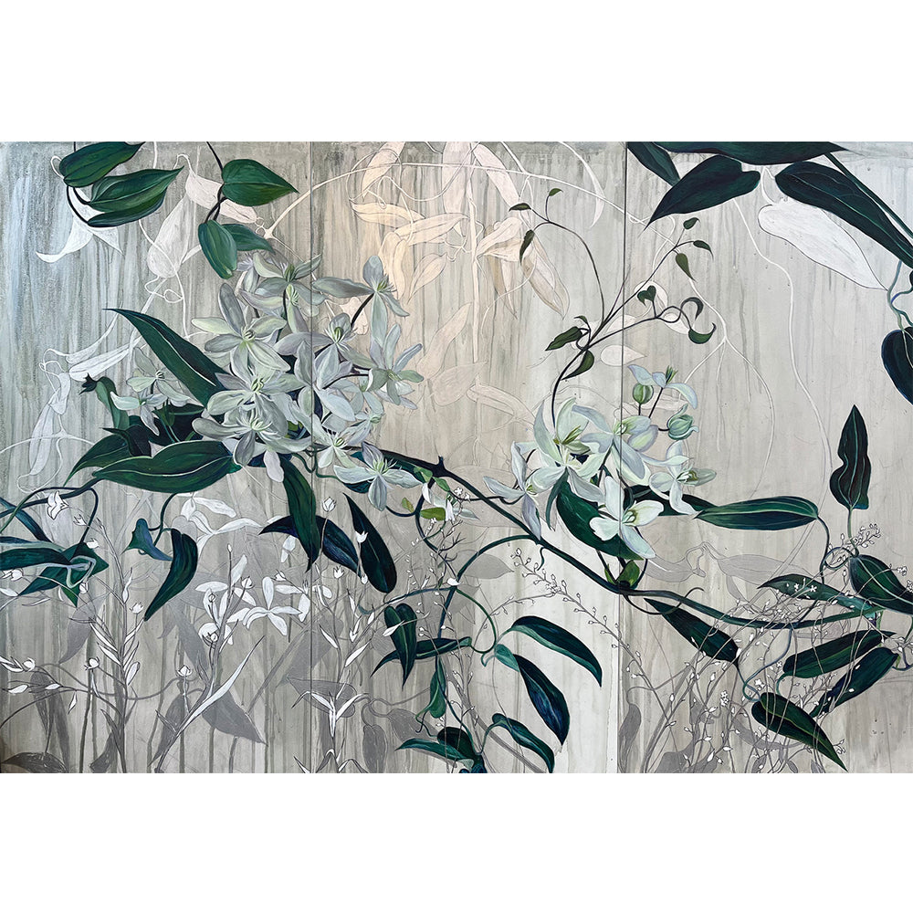 'Silver Leaves'  Acrylic and Gesso on Board, Framed