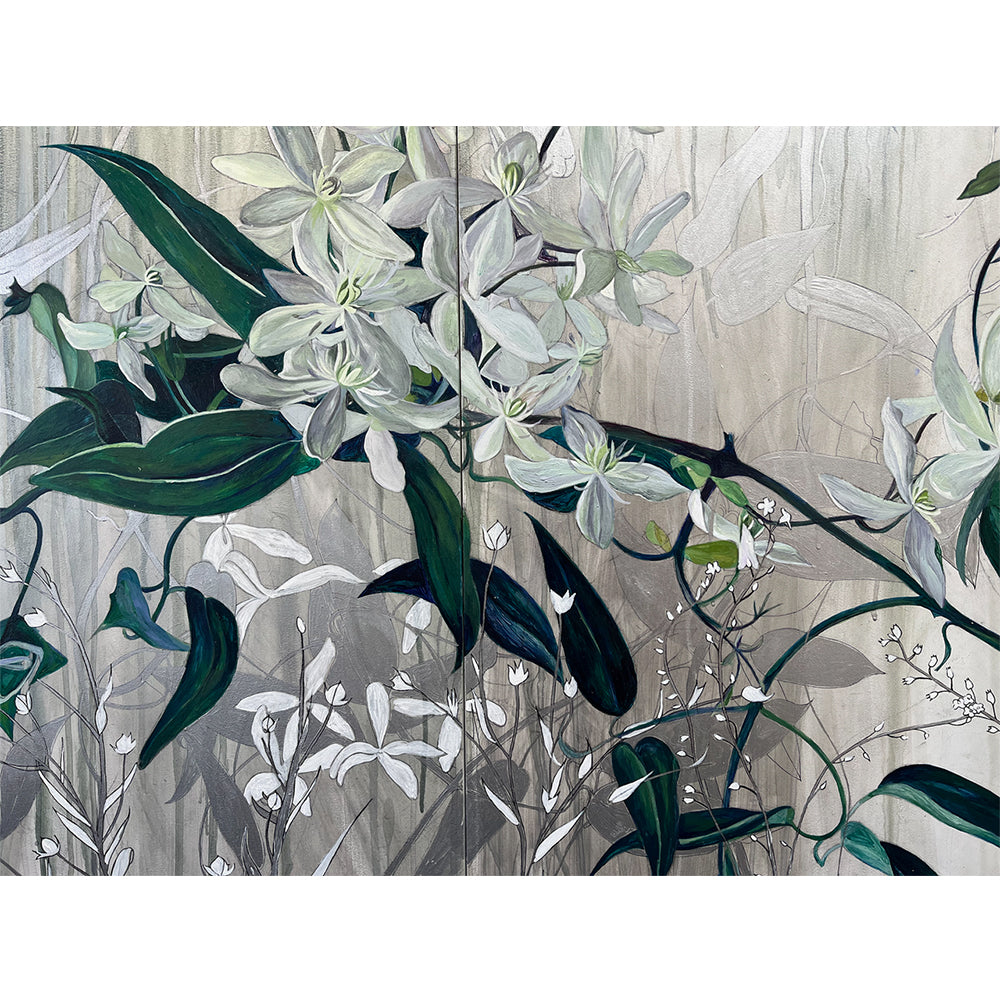 'Silver Leaves'  Acrylic and Gesso on Board, Framed