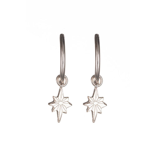 Star Hoop Earrings, Silver