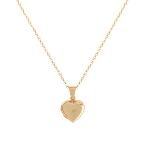 Heart Locket with Star Engraving, Gold Vermeil