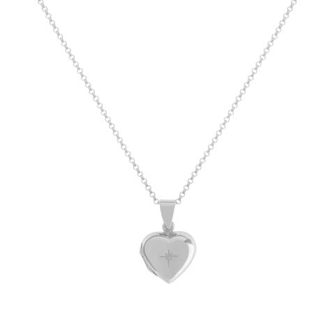 Heart Locket with Star Engraving, Silver