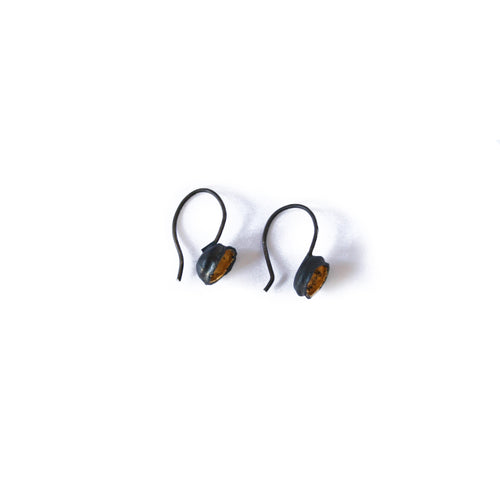 Oxidised Silver and Gold Leaf Cup Drop Earrings