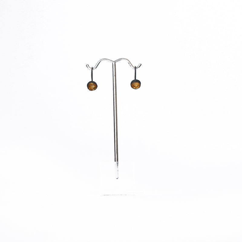 Oxidised Silver and Gold Leaf Cup Drop Earrings