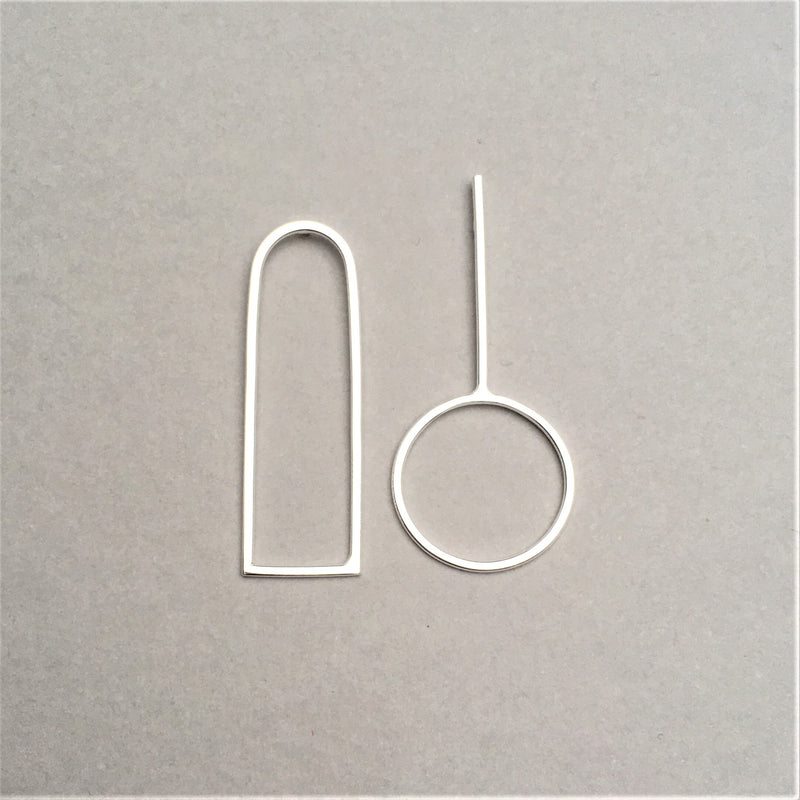Arch and Skillet Geometric Silver Earrings