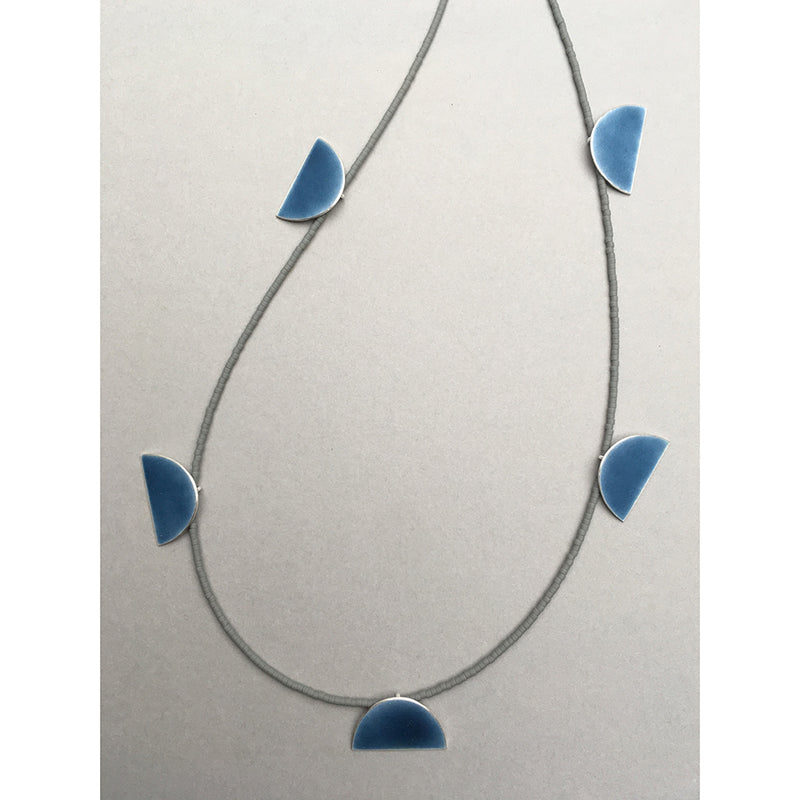 Blue Enamel and Grey Glass Bead Necklace