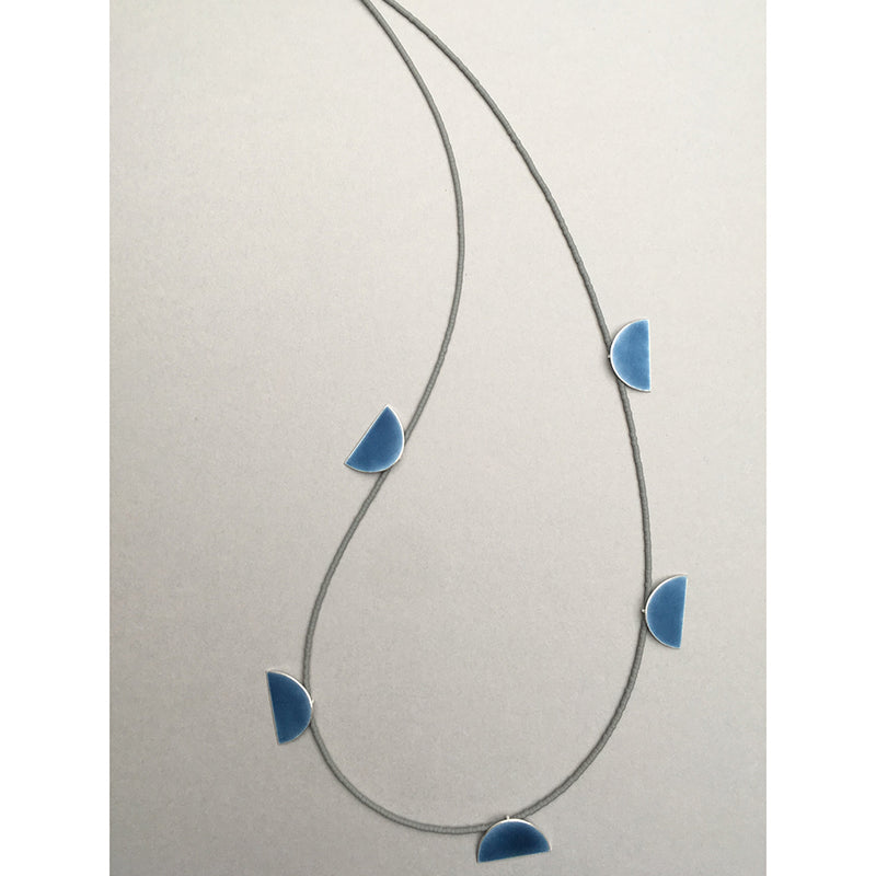 Blue Enamel and Grey Glass Bead Necklace