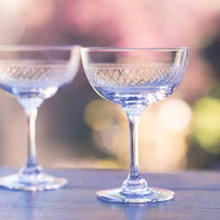 Pair of Band Etched Design Champagne Saucers