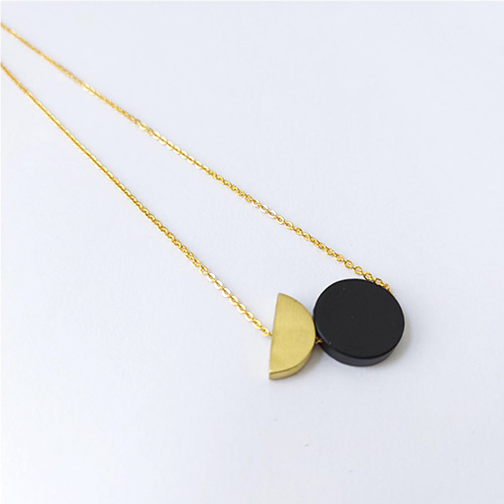 Black Disc & Semi Circle Necklace