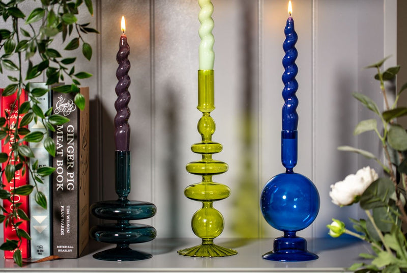 Ocean Coloured Glass Tapered Candle Holder