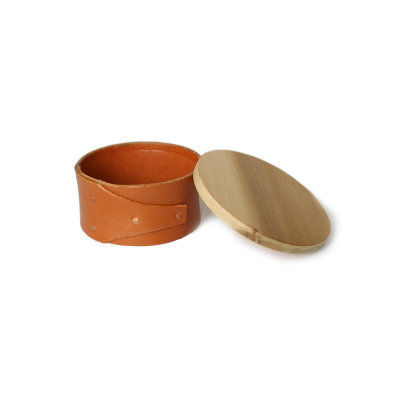 Small Tan Leather and Wood Shaker Style Box