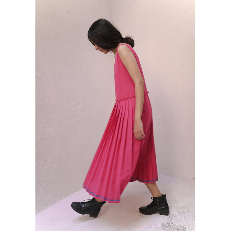 'Ela' Fuschia Pink Pleated Backless Dress