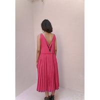 'Ela' Fuschia Pink Pleated Backless Dress