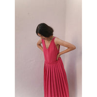 'Ela' Fuschia Pink Pleated Backless Dress