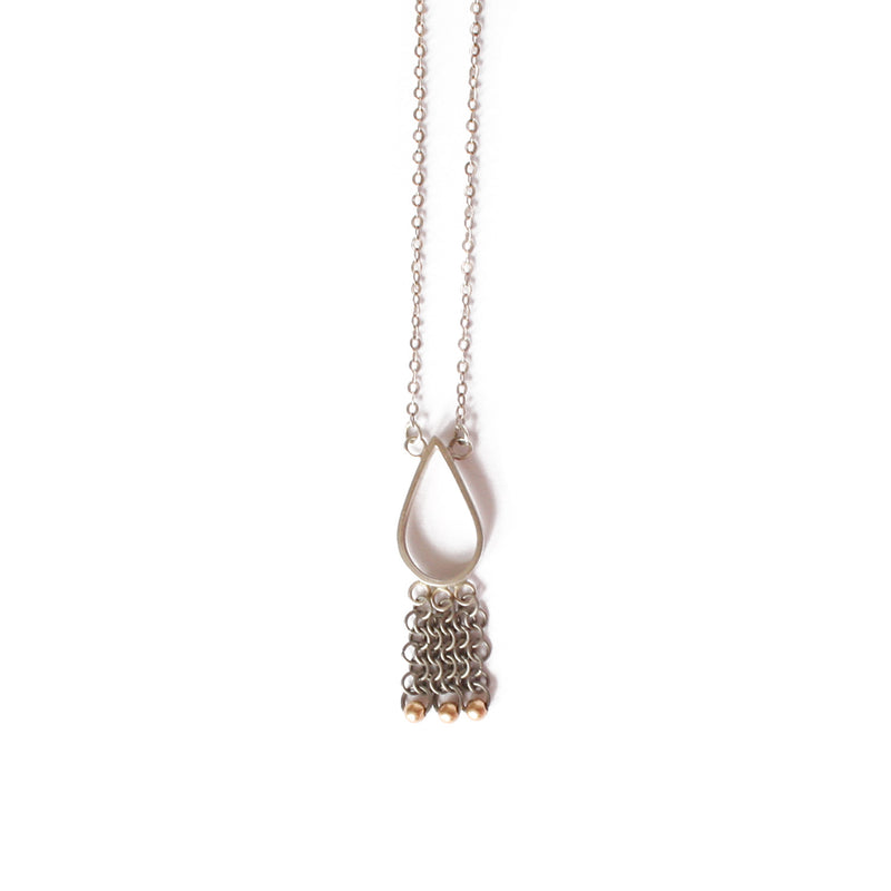 Silver, 9ct Gold & Titanium 'Chainmail" Teardrop Necklace