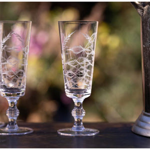 Pair of Fern Etched Champagne Flutes