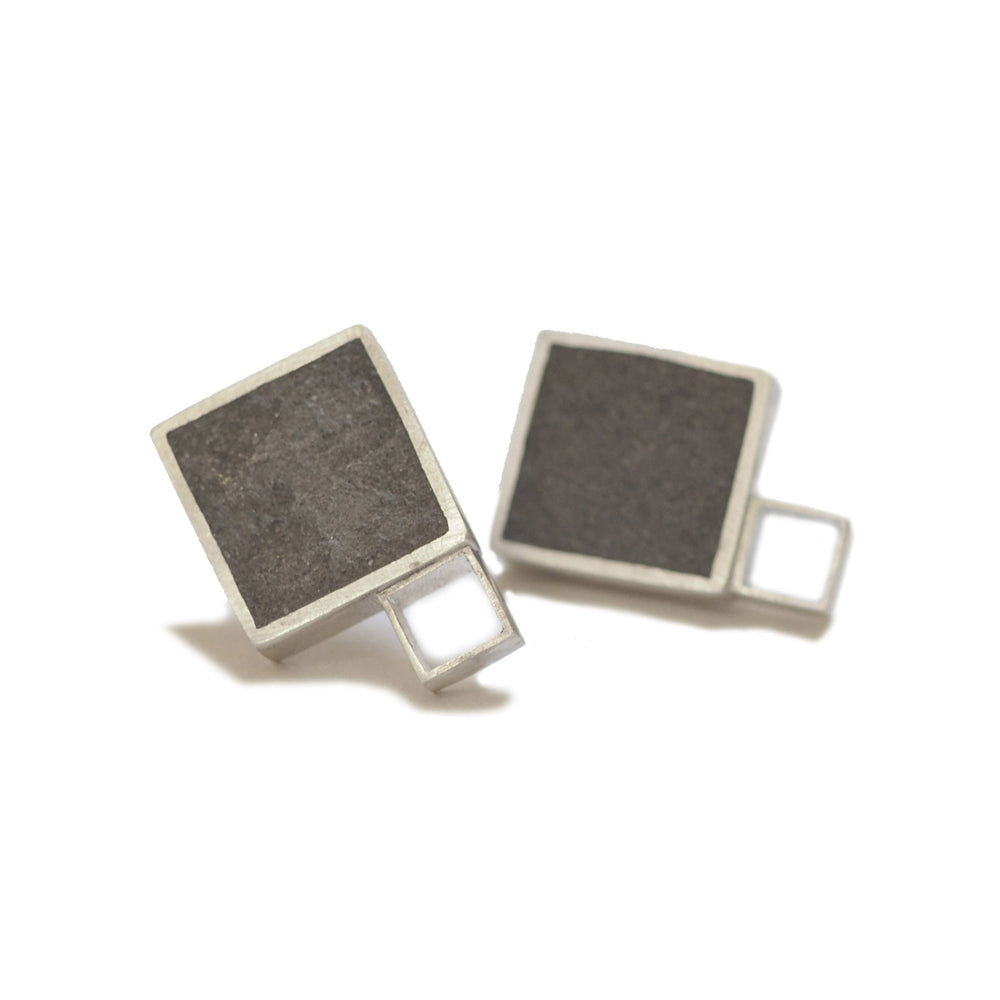 Large Square "Geometry" Concrete & Silver Studs