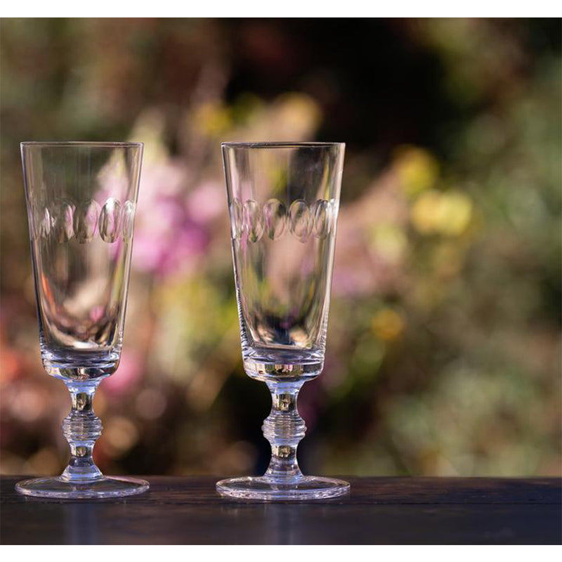 Pair of Lens Etched Champagne Flutes
