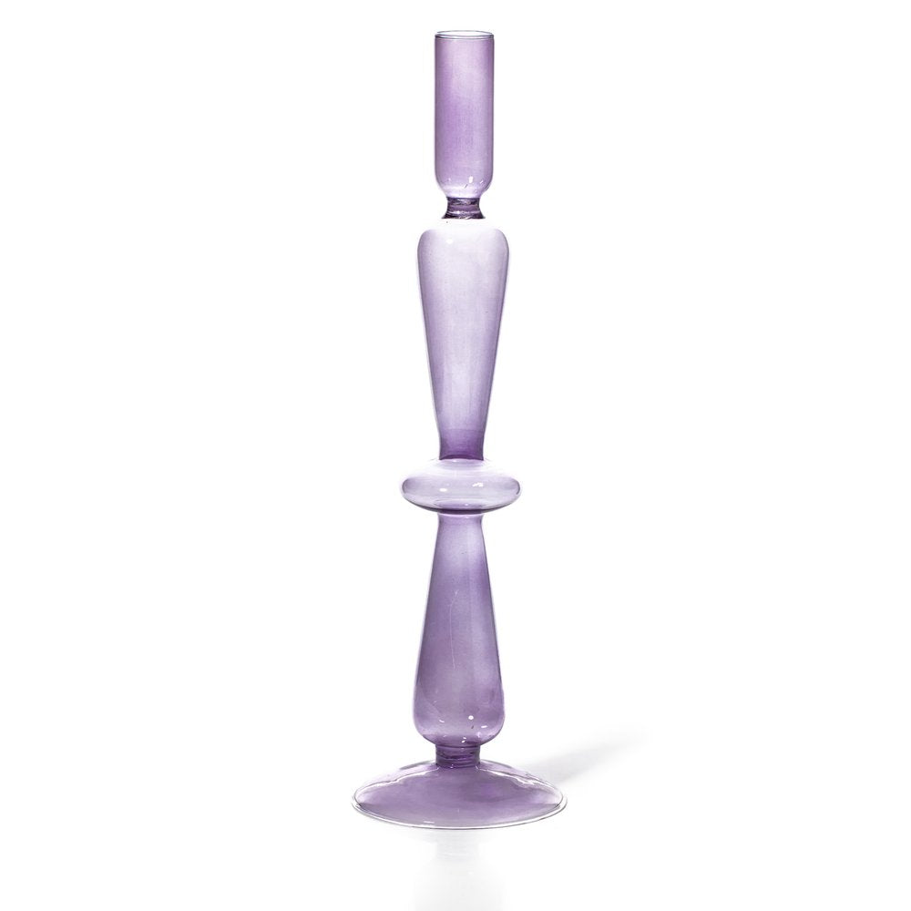 Lilac Coloured Glass Tapered Candle Holder