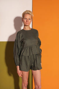 Linen Shorts- Moss