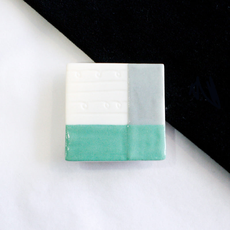 Square Mint Green Porcelain Brooch 