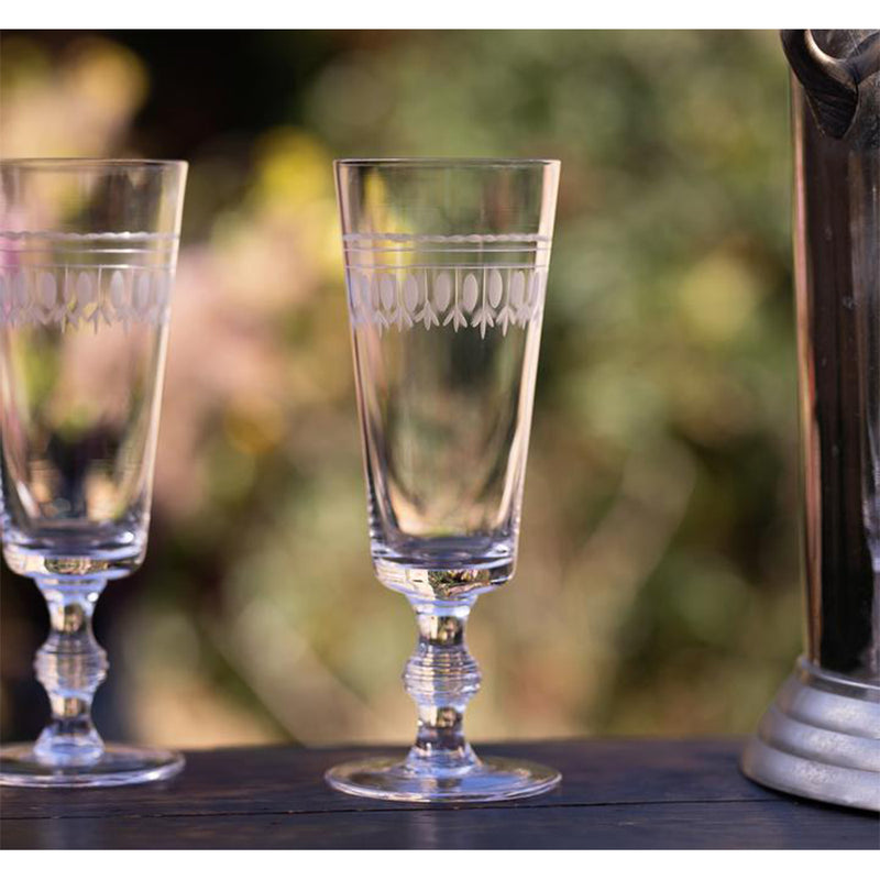 Pair of Oval Etched Champagne Flutes