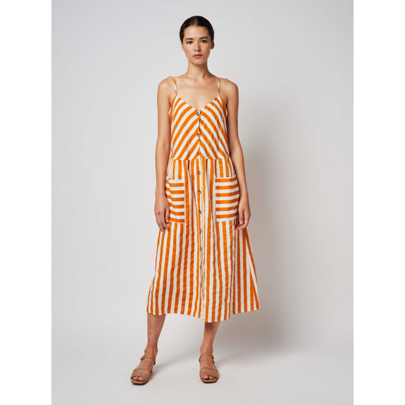 Striped Buttoned Strap Dress