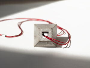 Grey "Trapezoid" Concrete & Red Silk Necklace
