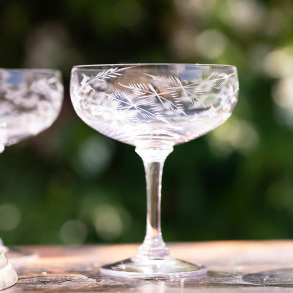 Pair of Fern Crystal Cocktail Glasses