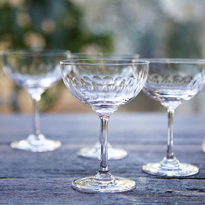 Pair of Faceted Crystal Glass Champagne Saucers