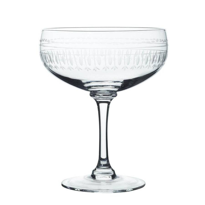 Pair of Ovals Etched Crystal Cocktail Glasses