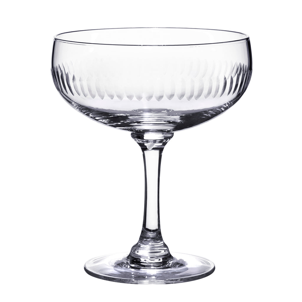 Pair of Spear Etched Crystal Cocktail Glasses