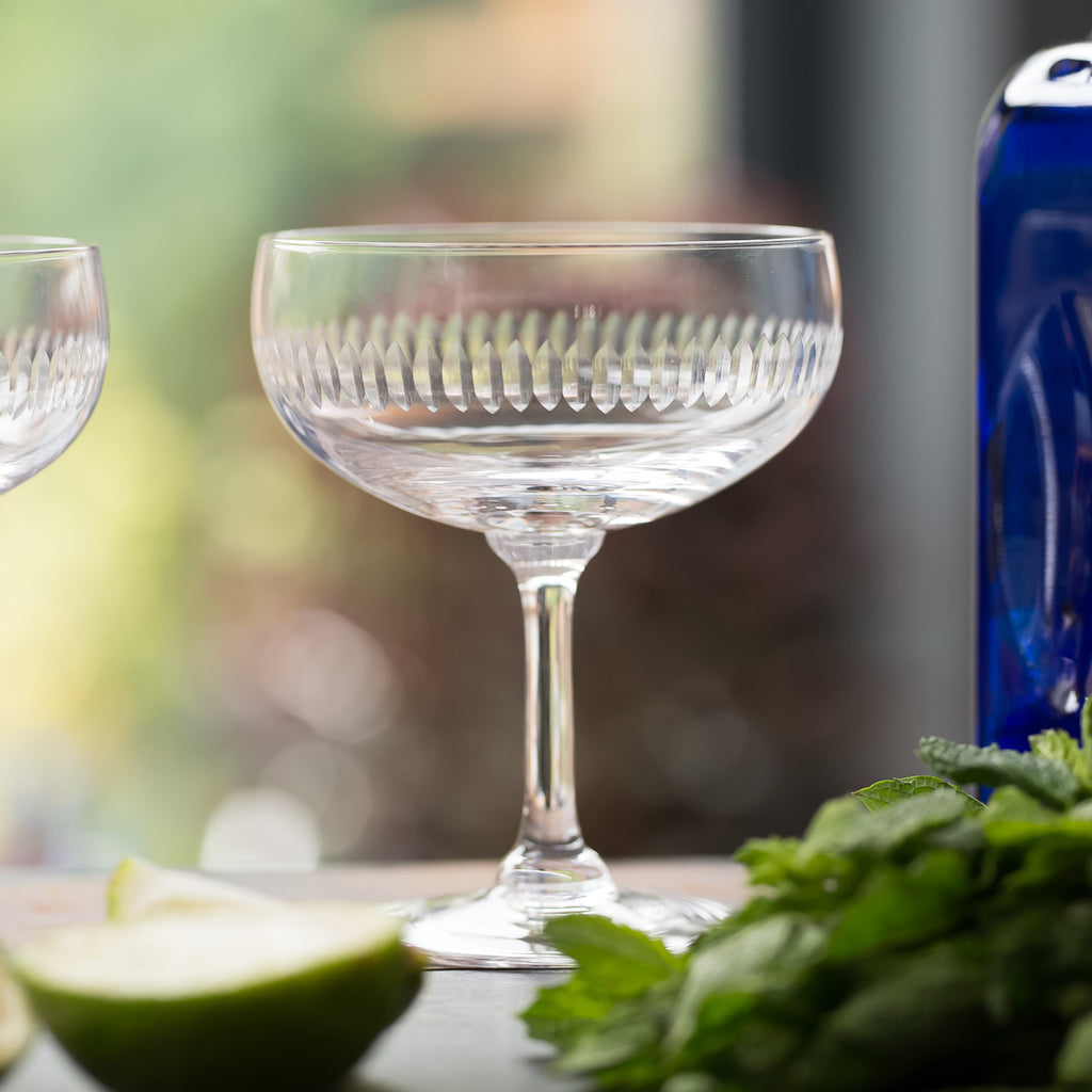 Pair of Spear Etched Crystal Cocktail Glasses