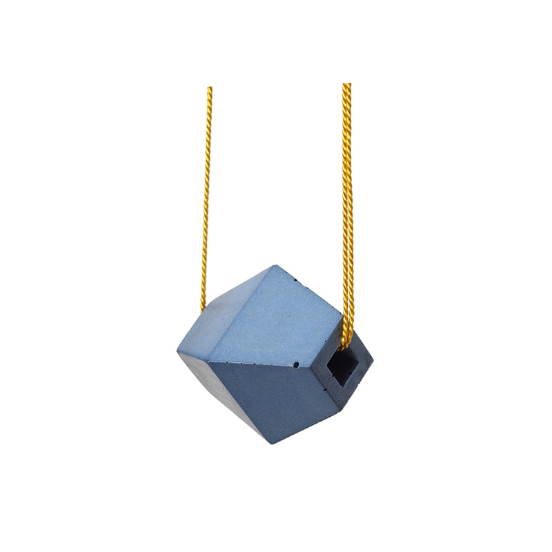 Blue "Trapezoid" Concrete & Yellow Silk Necklace